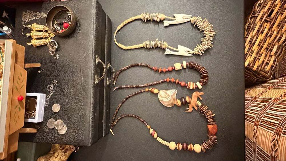 Chunky Necklaces Hand Carved Animal Safari Wood lot of 3 vintage